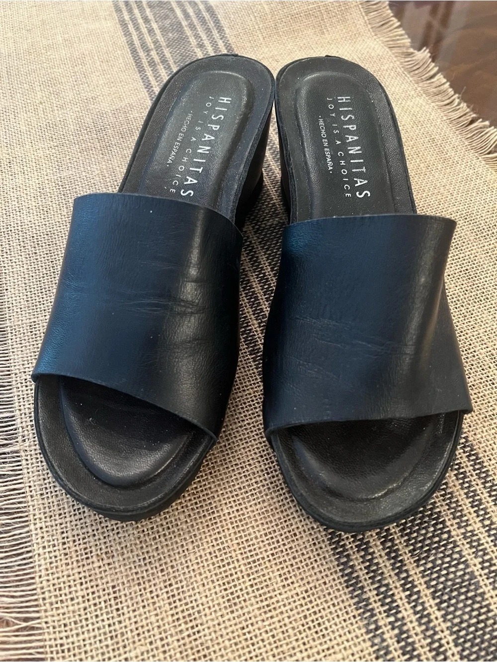Hispanitas Vega Black Slide Sandals - Smooth Leather Upper 38 EU size 7